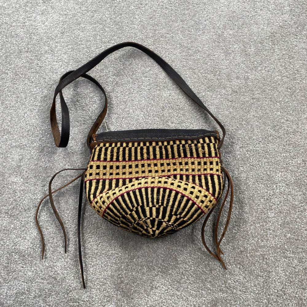 Woven Crossbody Bag Womens Small Tan Black Boho Geometric Tassel Bag